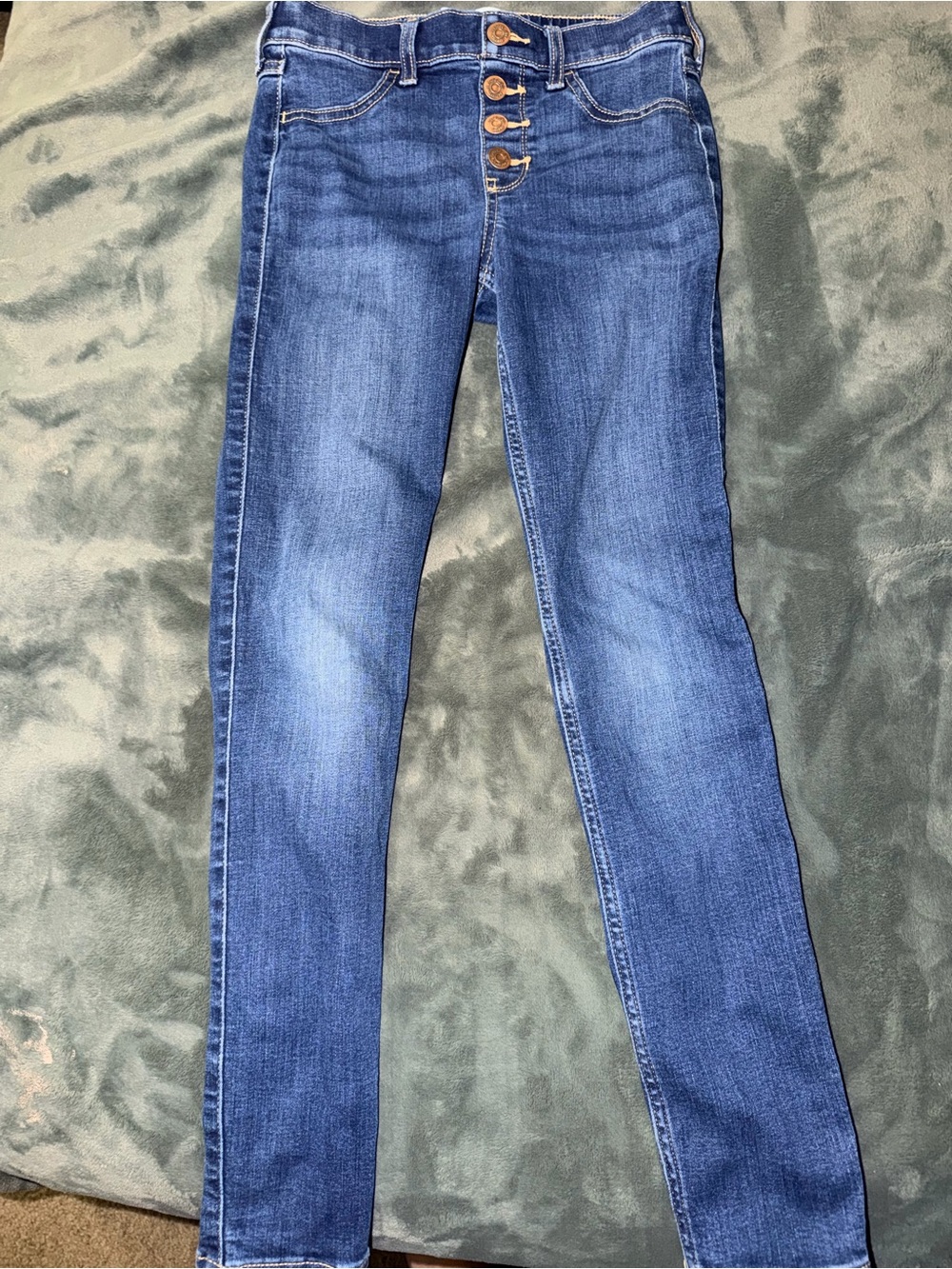 Abercrombie girls skinny Blue High-Rise Button-Fly Jeans size 9/10 long